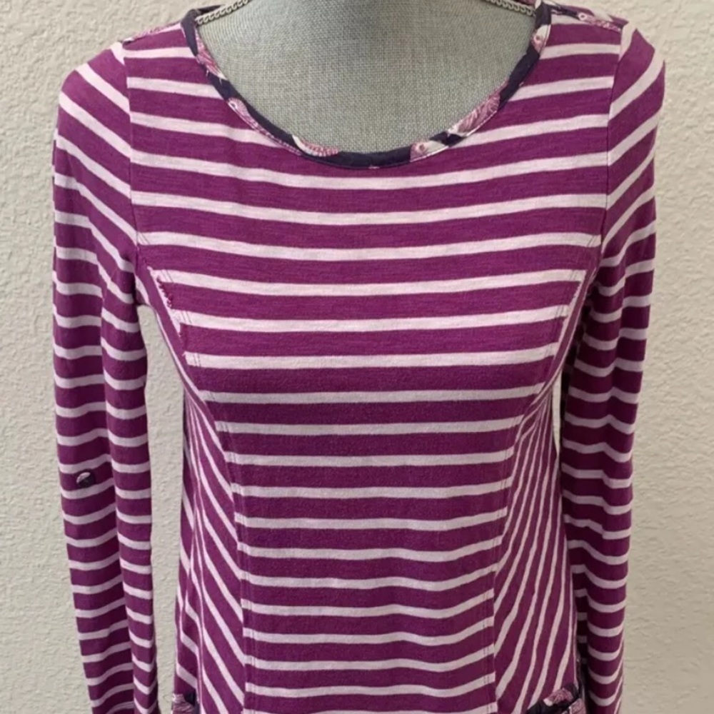 Anthropologie Postmark Fairley Purple White Stripe Bird Top XS RARE HTF
